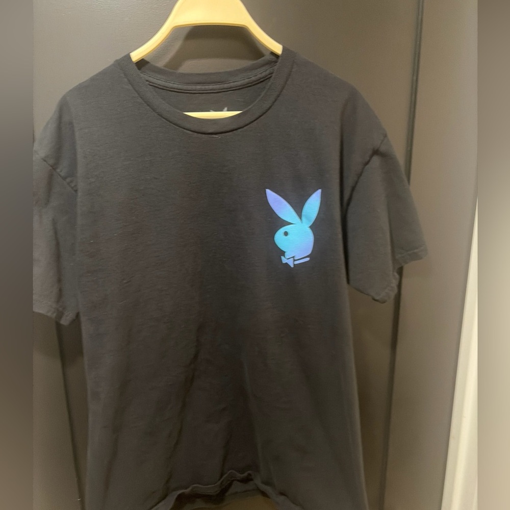 Playboy  Short Sleeve tee shirt blue purple  Bunny Logo, Size large unisex